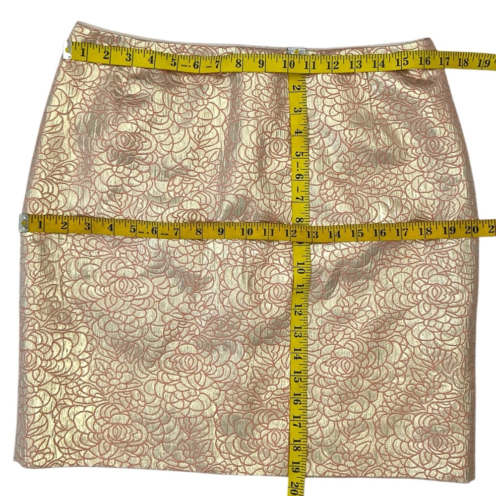 H&M Party Skirt Shimmering Gold Peach Patterned Floral Back Metal Zipper Size 12 - Picture 5 of 16